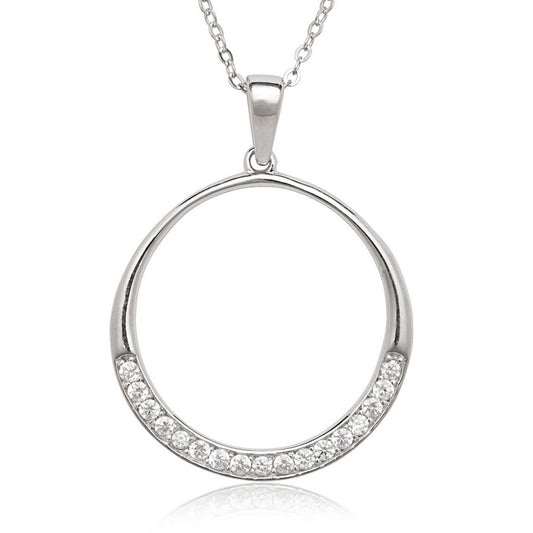 Sterling Silver Open Circle with Half CZ Pendant
