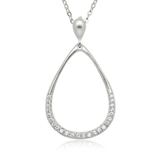 Sterling Silver Open Teardrop with Half CZ Pendant