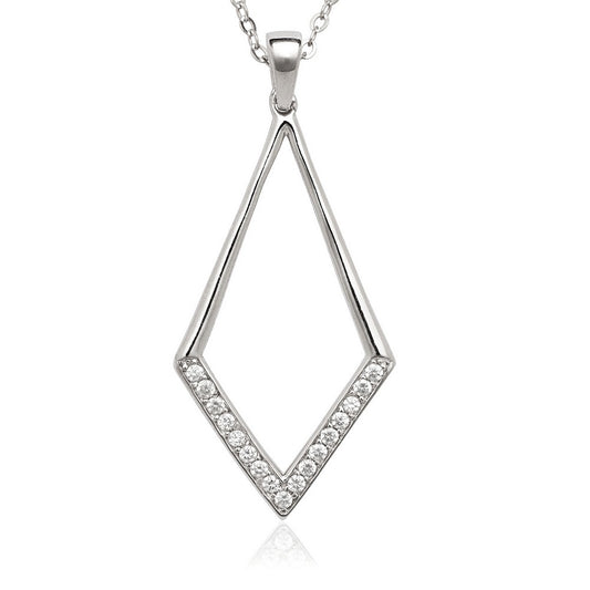 Sterling Silver Open Diamond with Half CZ Pendant