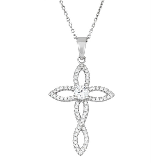 Sterling Silver Open CZ Cross Pendant