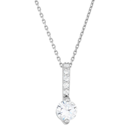 Sterling Silver Thin Bar with Round Stud CZ Pendent - White