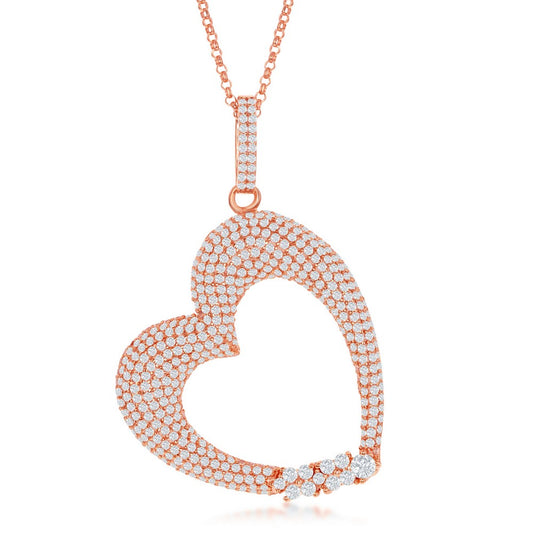 Sterling Silver RG Large Micro Pave Heart with CZ Pendant W/Chain