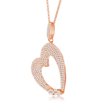 Sterling Silver RG Large Micro Pave Heart with CZ Pendant W/Chain