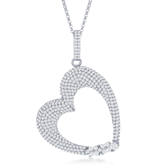 Sterling Silver Large Micro Pave Heart with CZ Pendant W/Chain