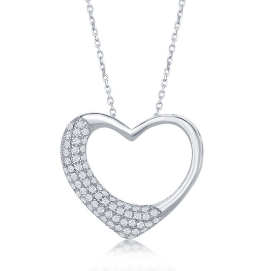 Sterling Silver Half Micro Pave Open Heart Pendant