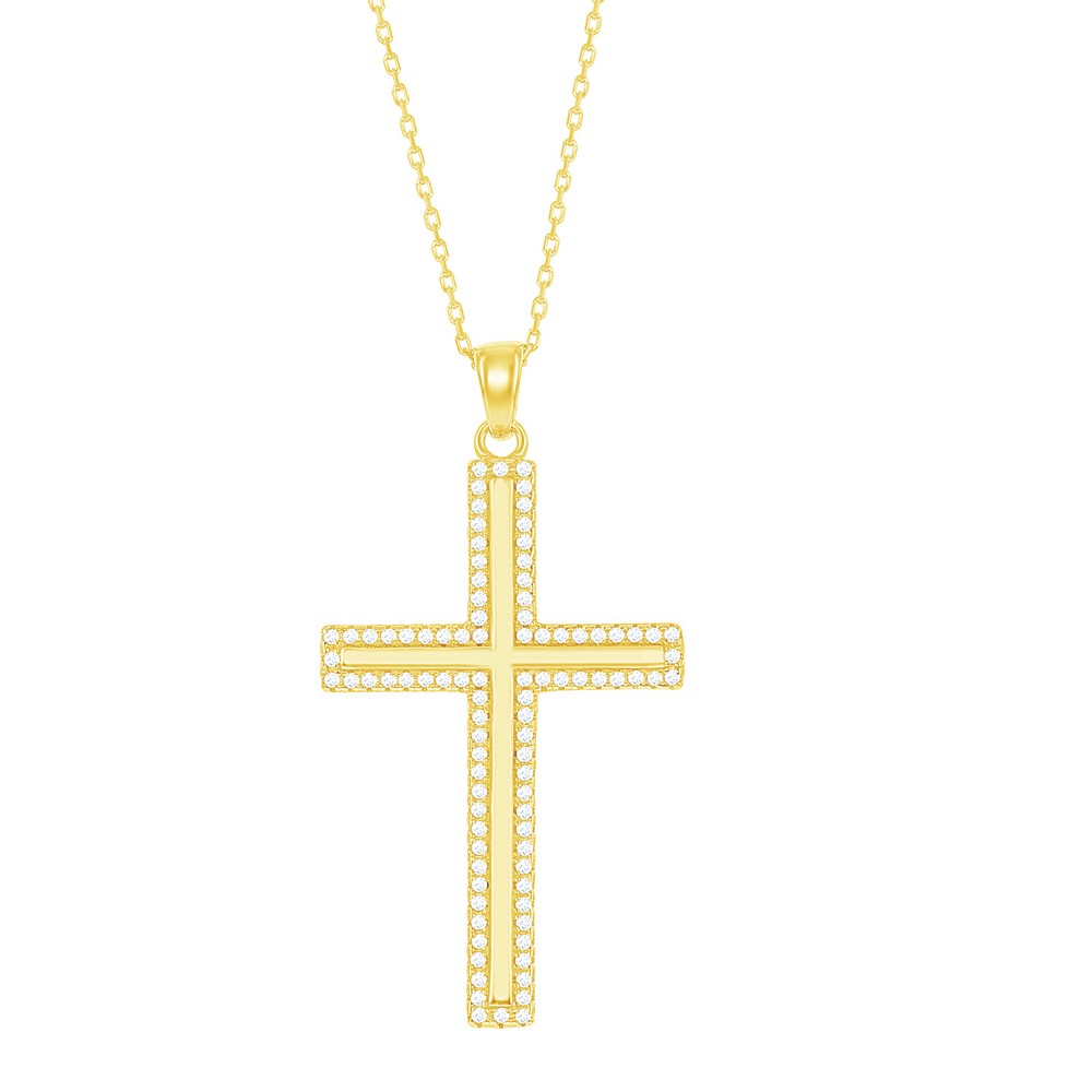 Sterling Silver Gold Plated High Polish CZ Outline Cross Pendant