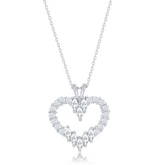 Sterling Silver Multi-Shaped CZ Heart Pendant