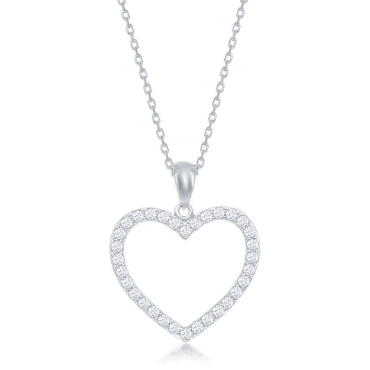 Sterling Silver Open Heart CZ Pendant