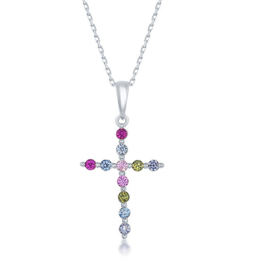 Sterling Silver Rainbow CZ Cross Pendant