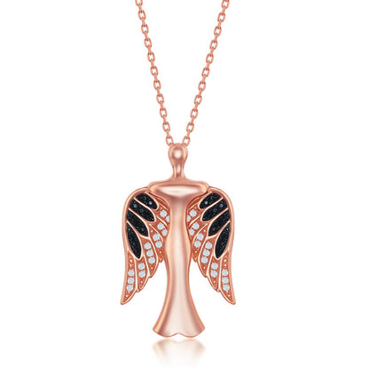 Sterling Silver CZ Angel Pendant W/Movable Wings - Rose Gold Plated