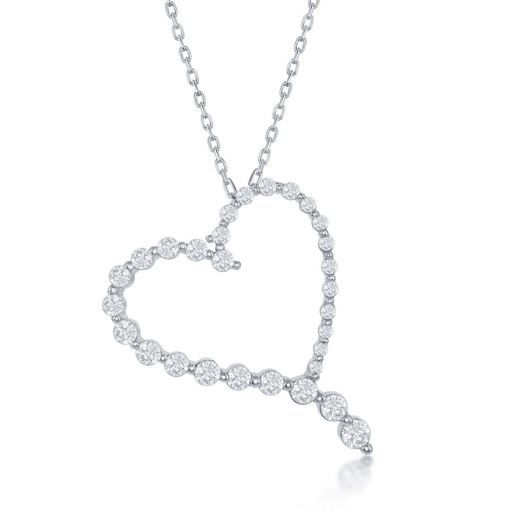 Sterling Silver Round Graduating CZ Heart Pendant