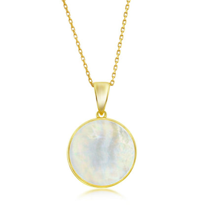 Sterling Silver CZ Sun Round MOP Pendant - Gold Plated