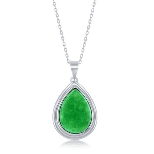 Sterling Silver, 10x14mm Pear-Shaped Jade Pendant