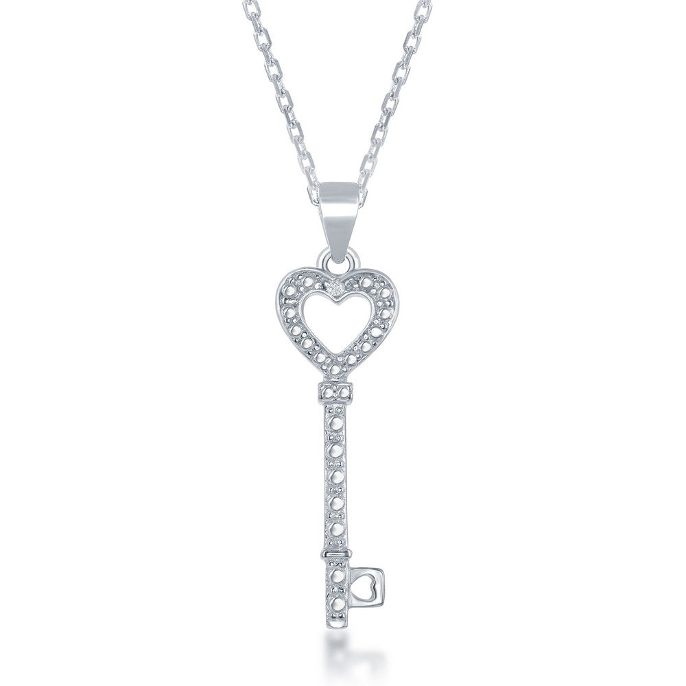 Sterling silver Diamond Accent Key Heart Pendant w/Chain