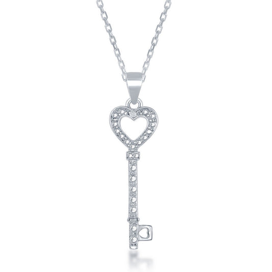 Sterling silver Diamond Accent Key Heart Pendant w/Chain
