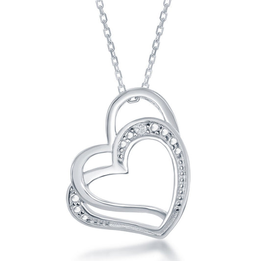 Sterling Silver Double Open Heart Diamond Accent Pendant w/ Chain