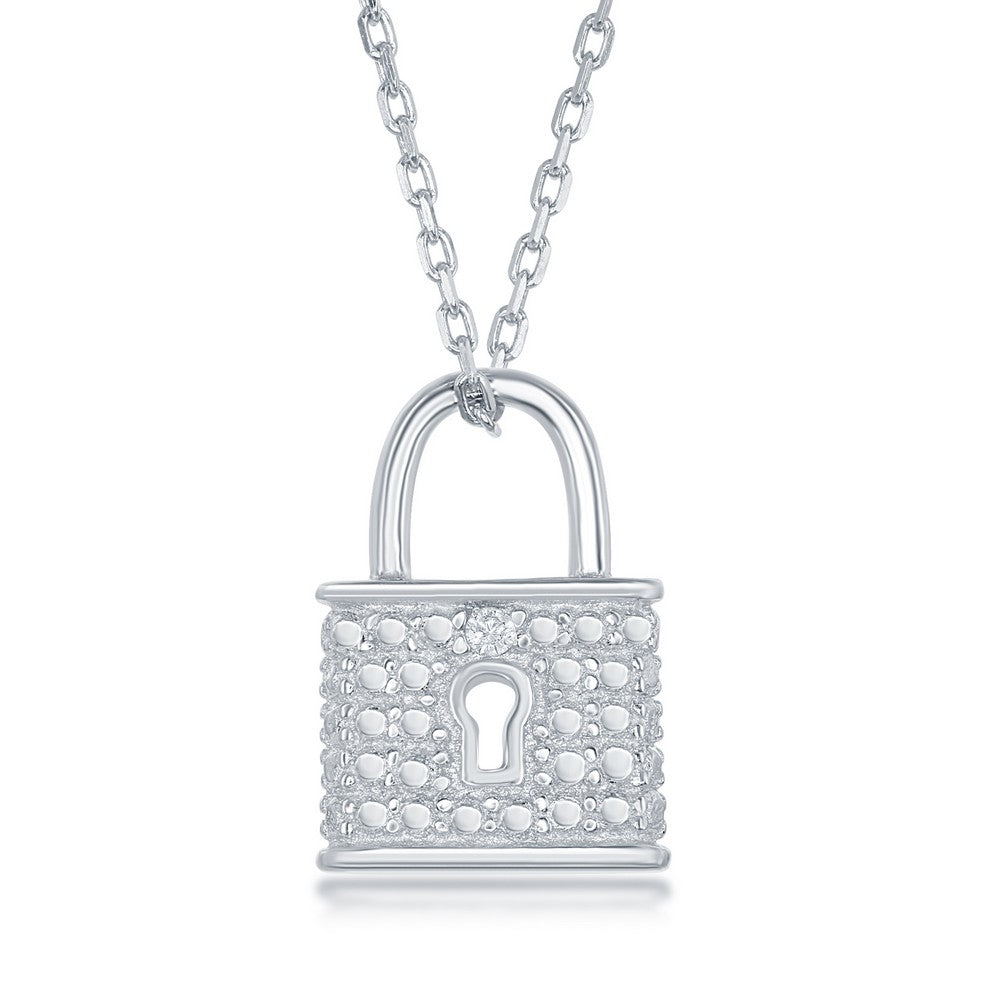 Sterling Silver Diamond Accent Lock Pendant w/ Chain