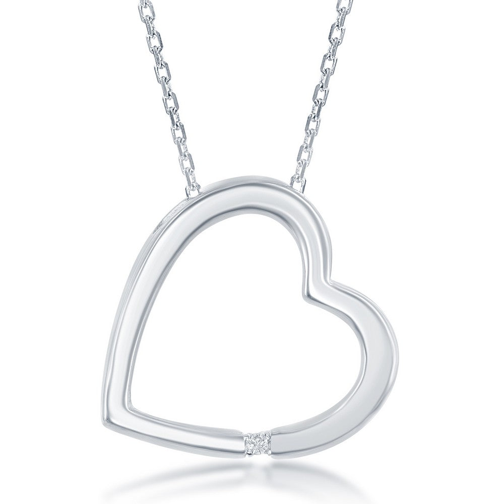 Sterling Silver Diamond Accent Open Heart Pendant w/Chain