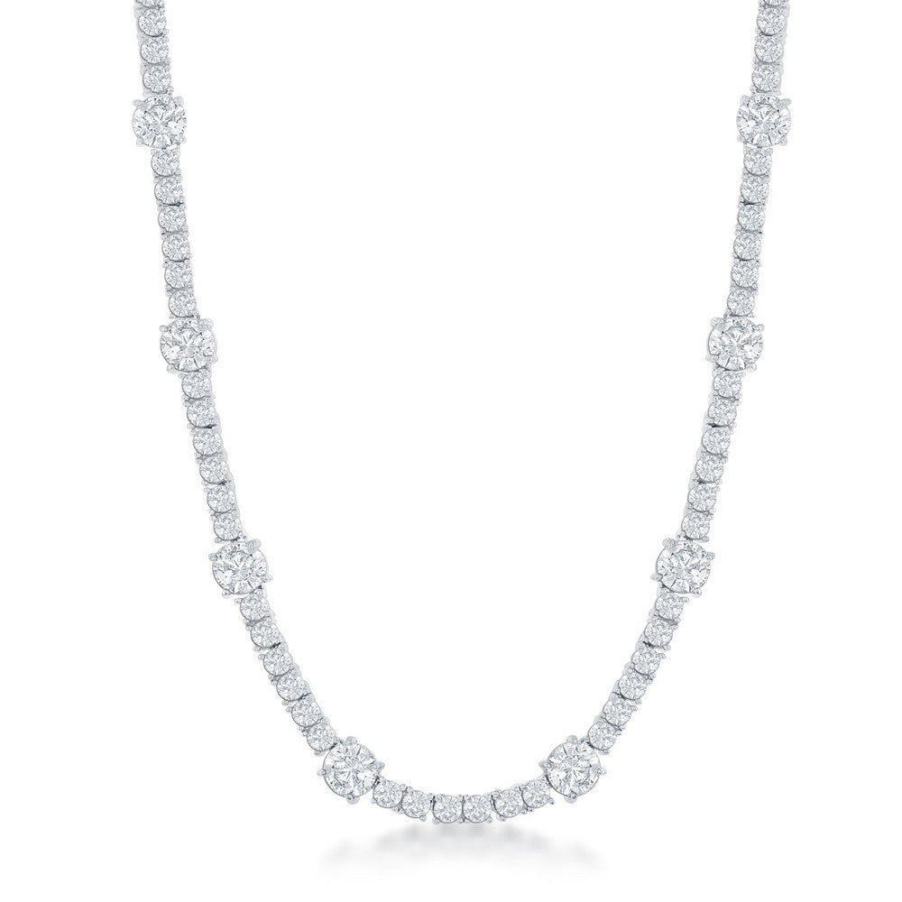 Sterling Silver Round 3mm and 6mm CZ Tennis Necklace