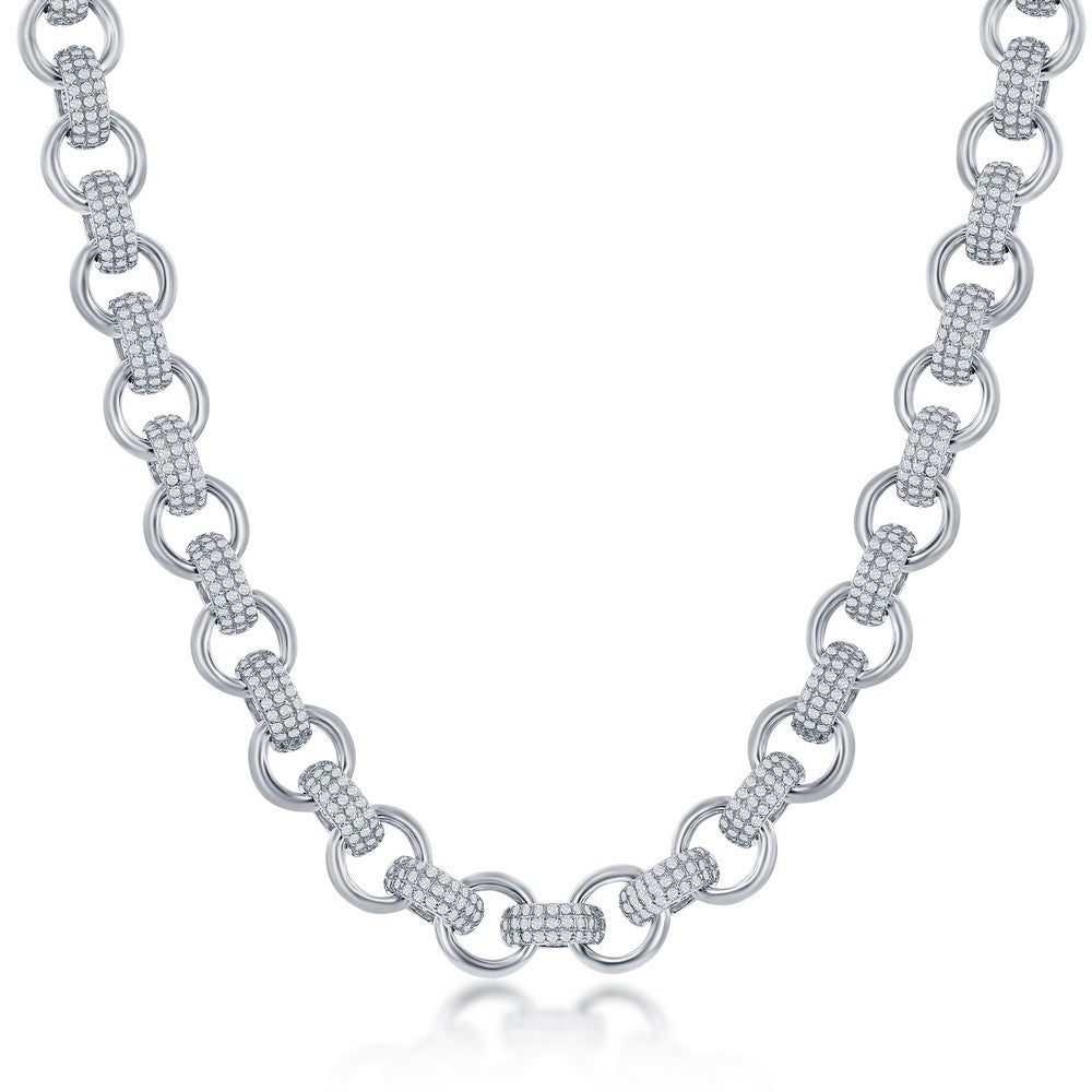 Sterling Silver Micro Pave CZ Linked Necklace
