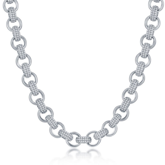 Sterling Silver Micro Pave CZ Linked Necklace