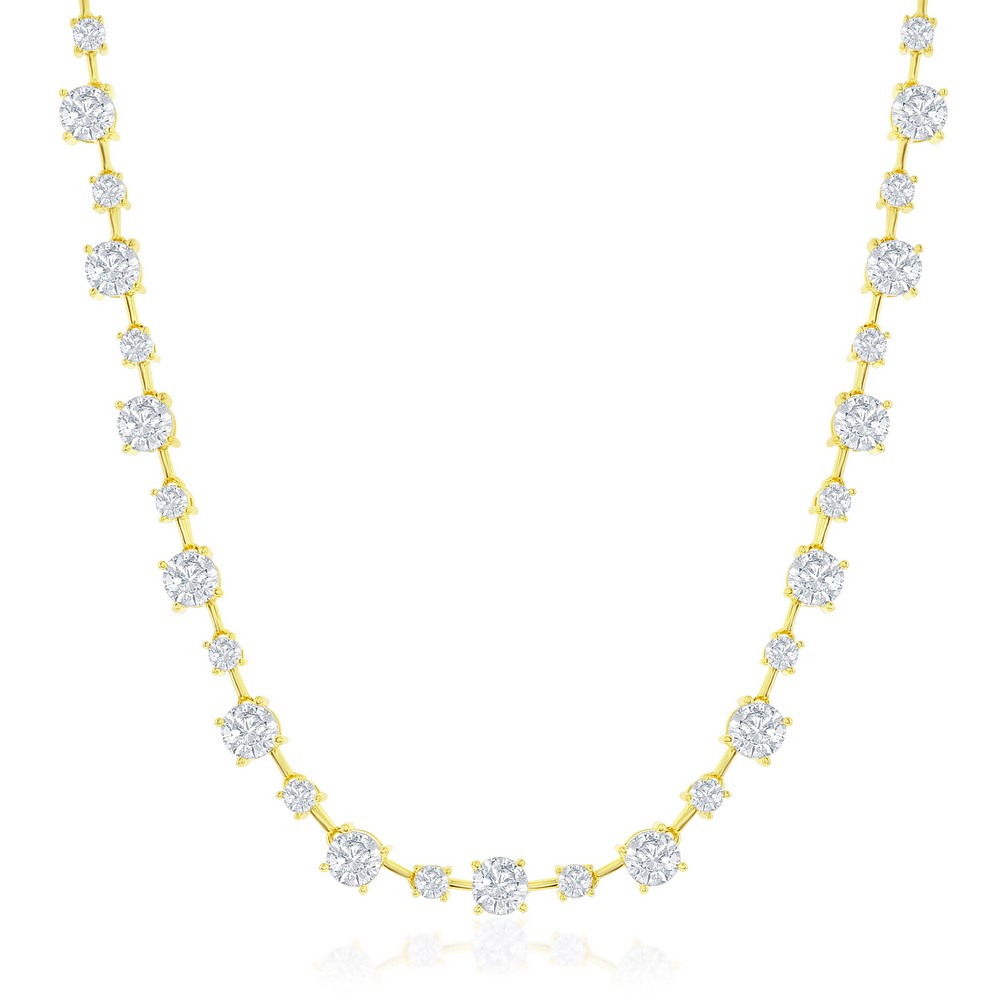 Sterling Silver 3 & 5mm Round CZ 4-Prong Necklace - Gold Plated