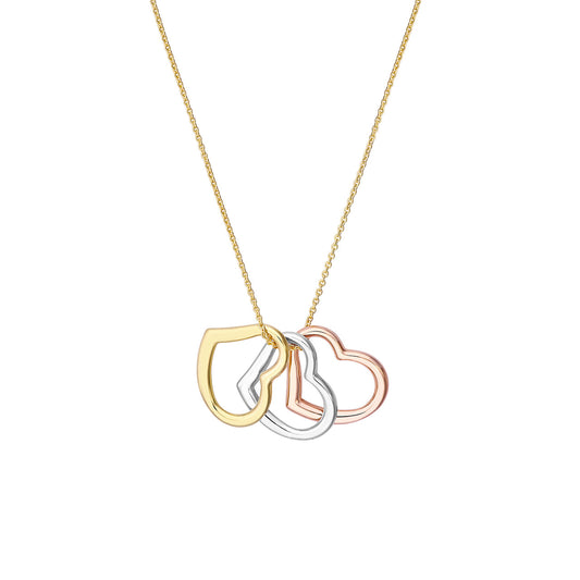 Tri-Color Triple Open Heart Pendant Necklace