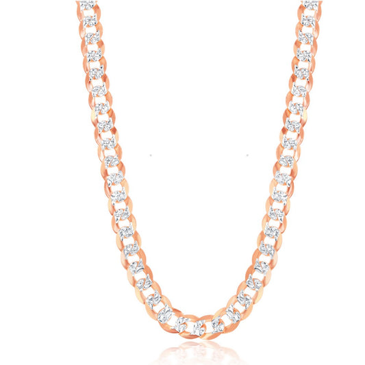 Sterling Silver 7.3mm Flat Pave Cuban Chain - Rose Gold Plated