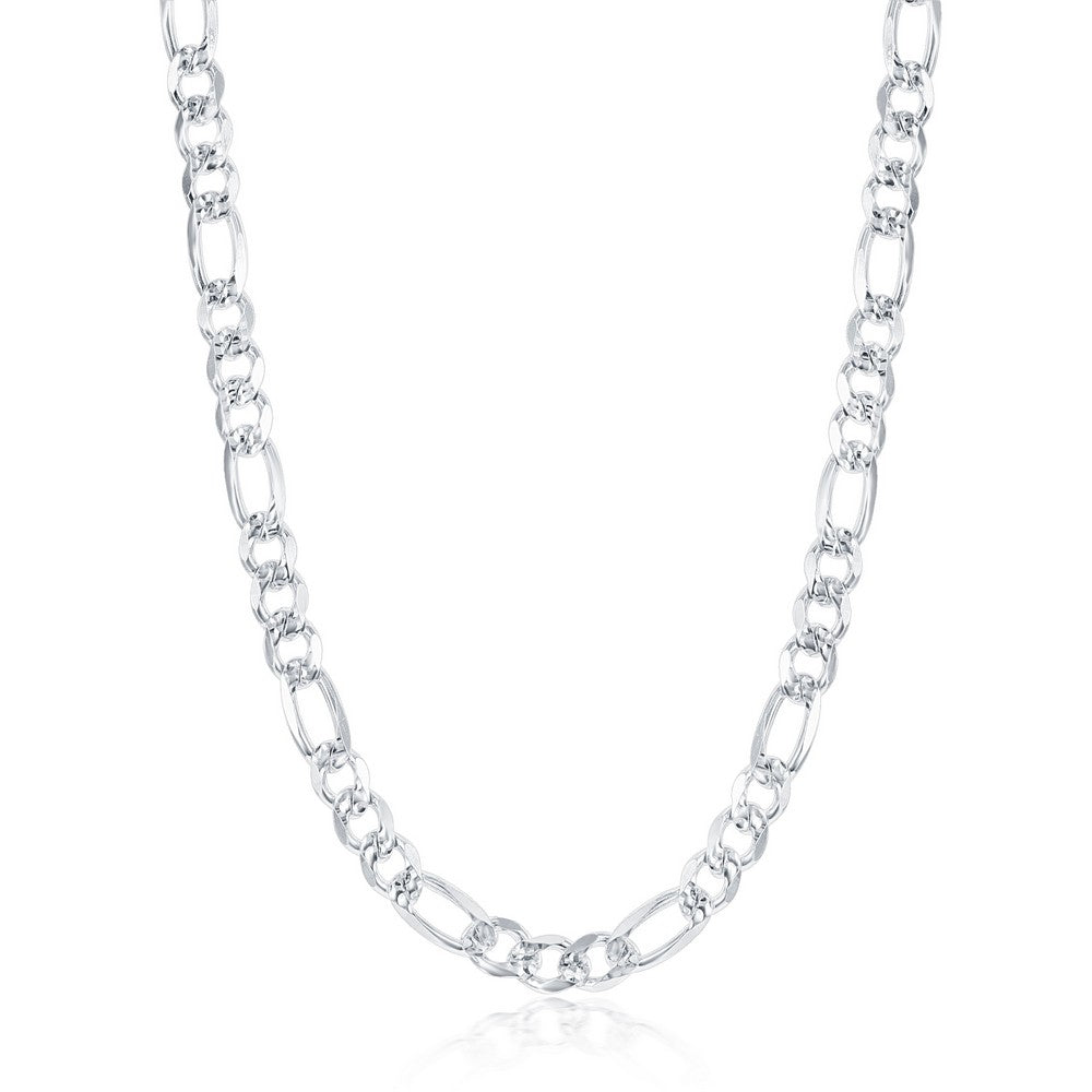 Sterling Silver 6.2mm Pave Figaro Chain - Rhodium Plated