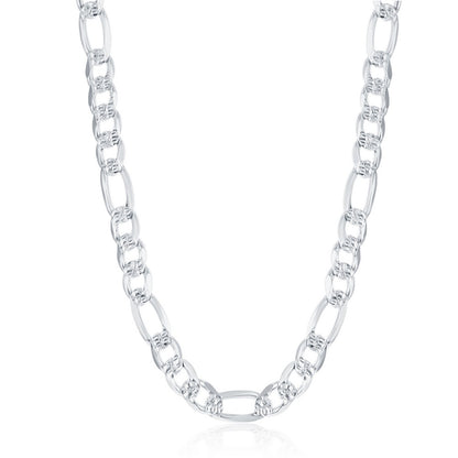 Sterling Silver 7.8mm Pave Figaro Chain - Rhodium Plated