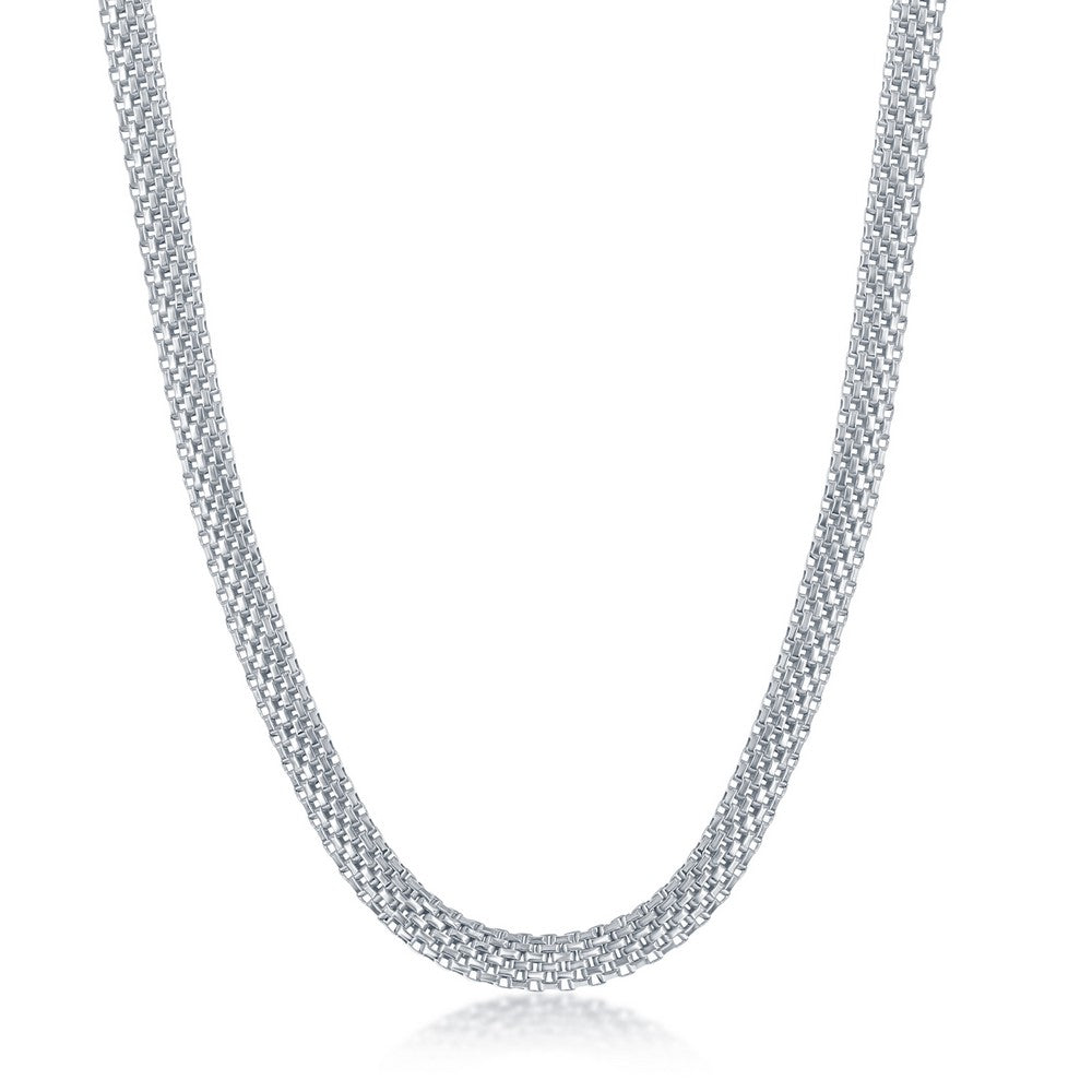 Sterling Silver 5mm Flat Mesh Chain - Rhodium Plated
