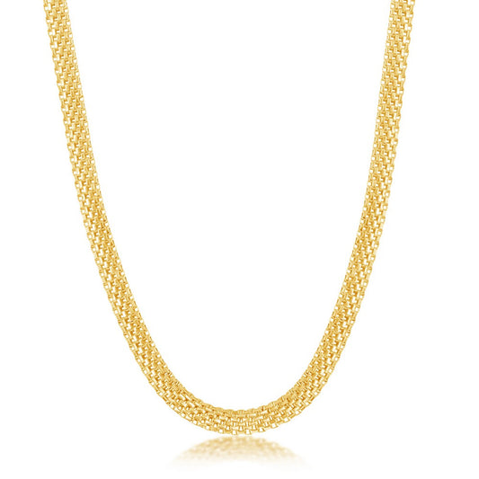 Sterling Silver 5mm Flat Mesh Chain - Gold Plated