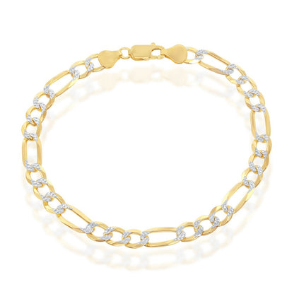 Sterling Silver Pave 7mm Figaro Bracelet - Gold-Plated