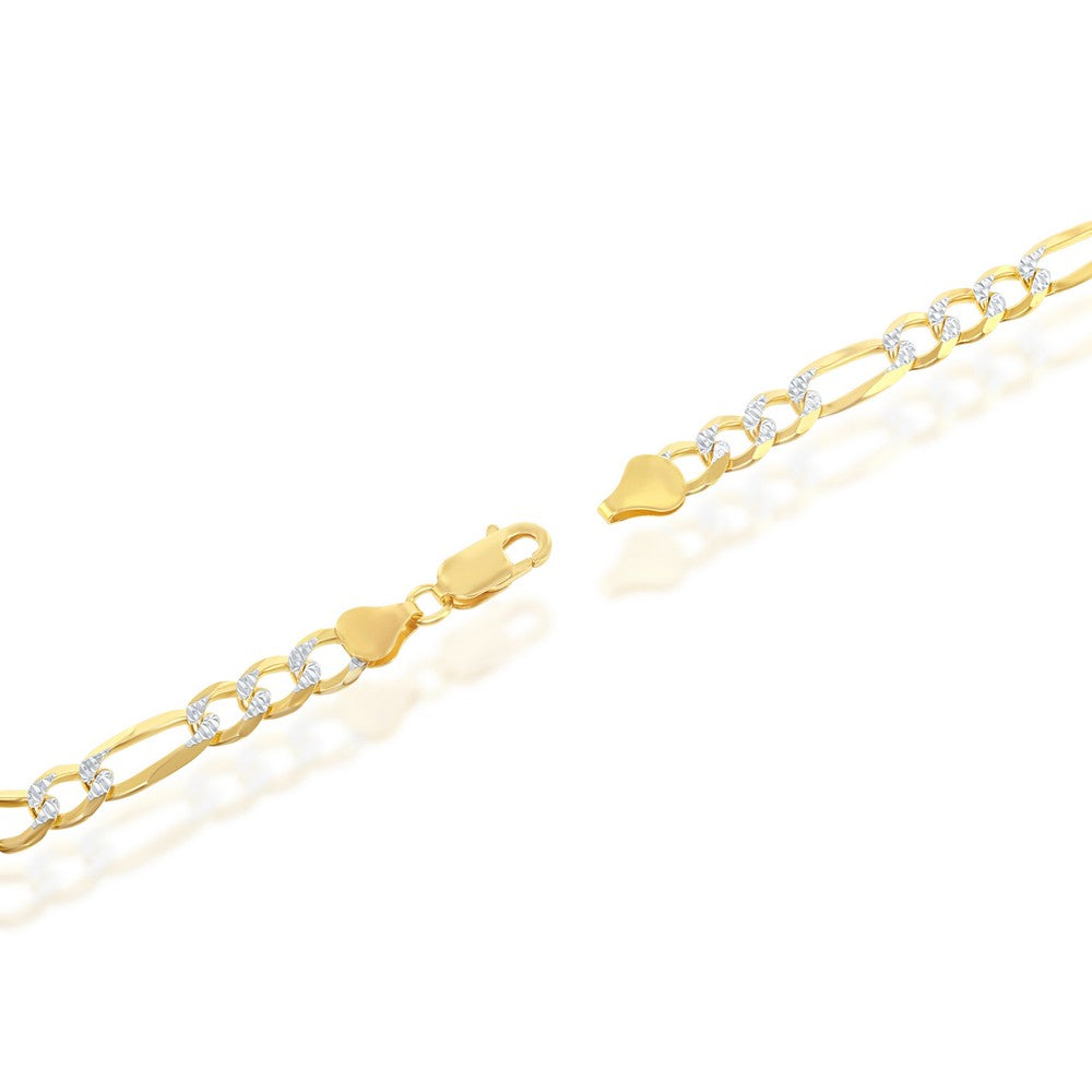 Sterling Silver Pave 7mm Figaro Bracelet - Gold-Plated