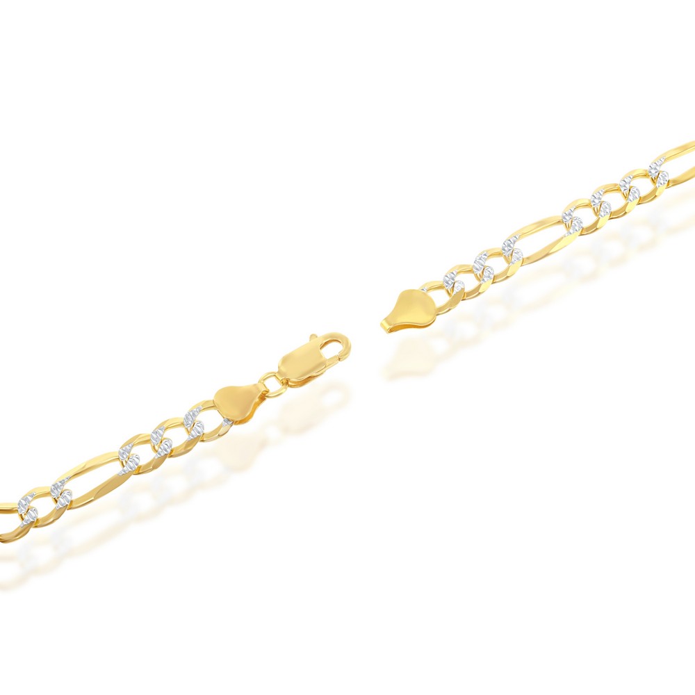 Sterling Silver Pave 7mm Figaro Chain - Gold-Plated