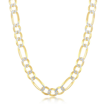 Sterling Silver Pave 7mm Figaro Chain - Gold-Plated