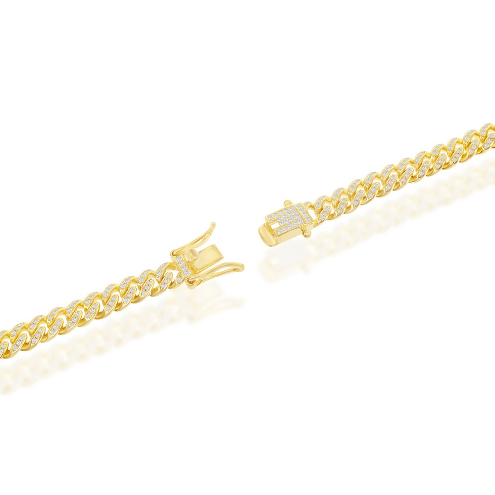 Sterling Silver Pave CZ, 6.5mm Miami Cuban Chain - Gold Plated