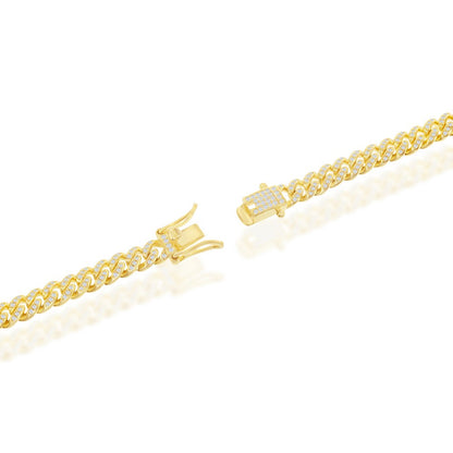 Sterling Silver Pave CZ, 6.5mm Miami Cuban Chain - Gold Plated