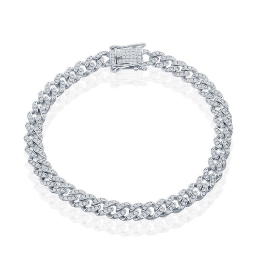 Sterling Silver Micro Pave CZ, 6mm Miami Cuban Bracelet - Rhodium Plated