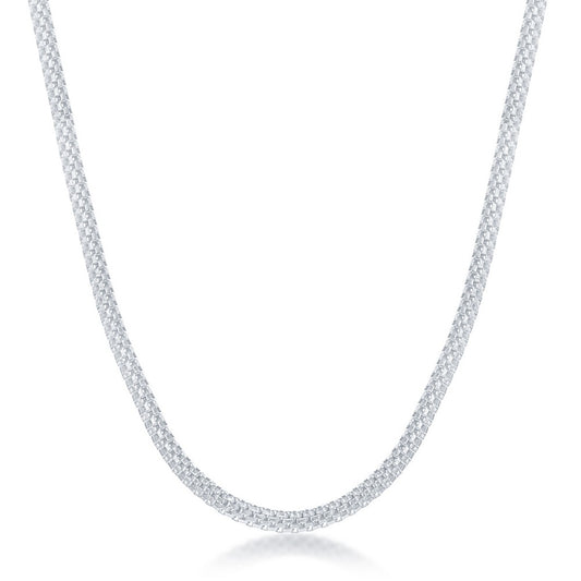 Sterling Silver 3mm Flat Mesh Chain - Rhodium Plated