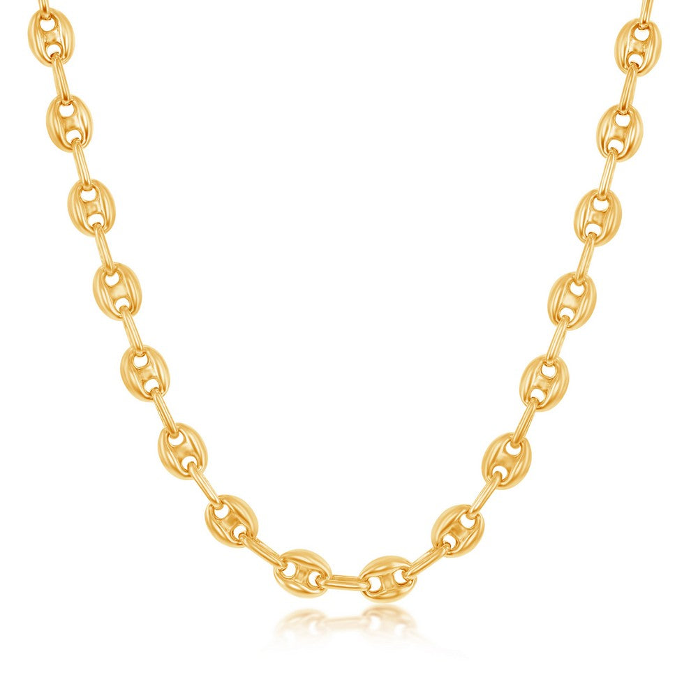Sterling Silver 6mm Puffed Marina Chain - Gold Plated