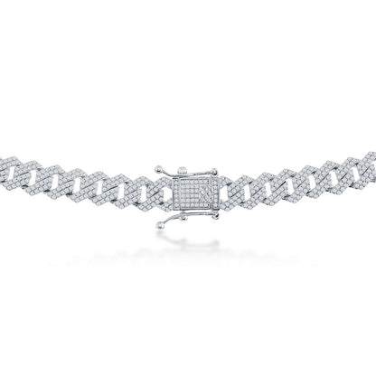 Sterling Silver 9mm Micro Pave Square Cuban Chain