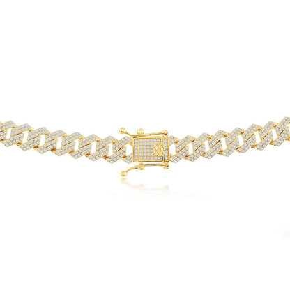 Sterling Silver 8mm Micro Pave Square Cuban Bracelet - Gold Plated