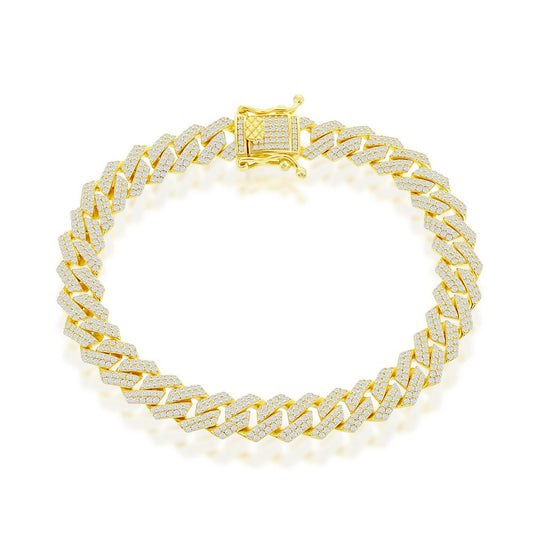 Sterling Silver 8mm Micro Pave Square Cuban Bracelet - Gold Plated