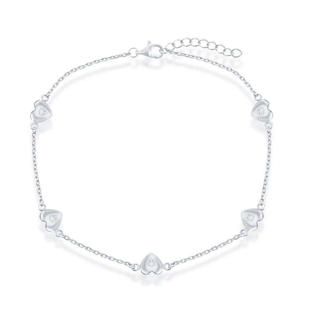 Sterling Silver Station Hearts Anklet stamping