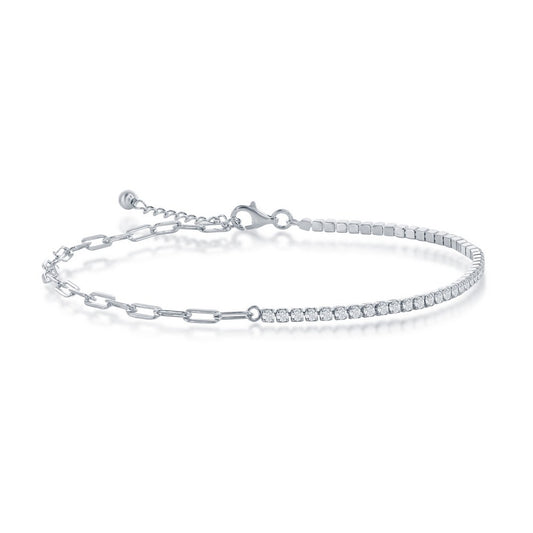 Sterling Silver 2mm Half Tennis & 3.5mm Paperclip Anklet