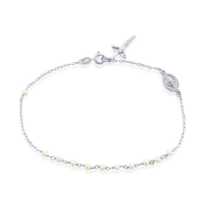 Sterling Silver Freshwater Pearl Beaded Anklet w/ Cross