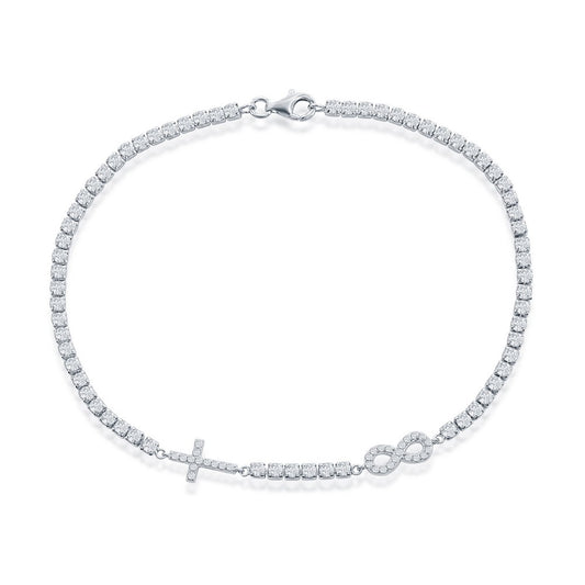 Sterling Silver Infinity & Cross Tennis Anklet