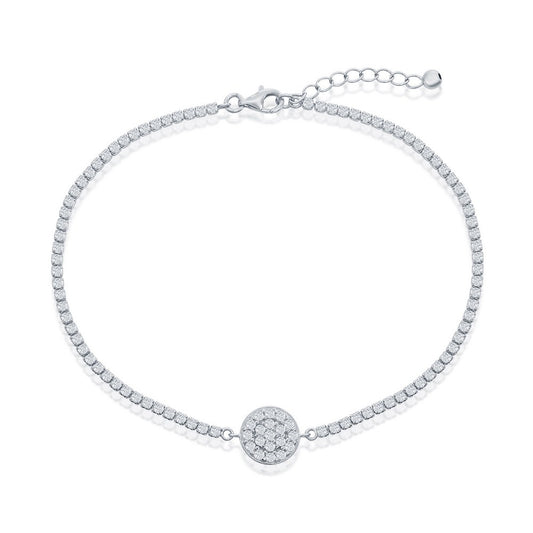 Sterling Silver Round Disc CZ Tennis Anklet