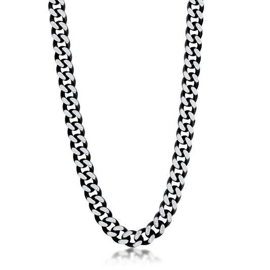 Stainless Steel 10.5mm Cuban Chain Necklace - Brushed & Black IP Plated